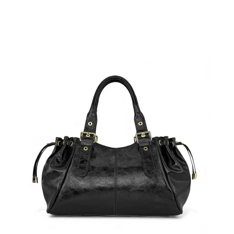 Sac bowling en cuir métallisé PRINCESSE GLOW Noir irisé