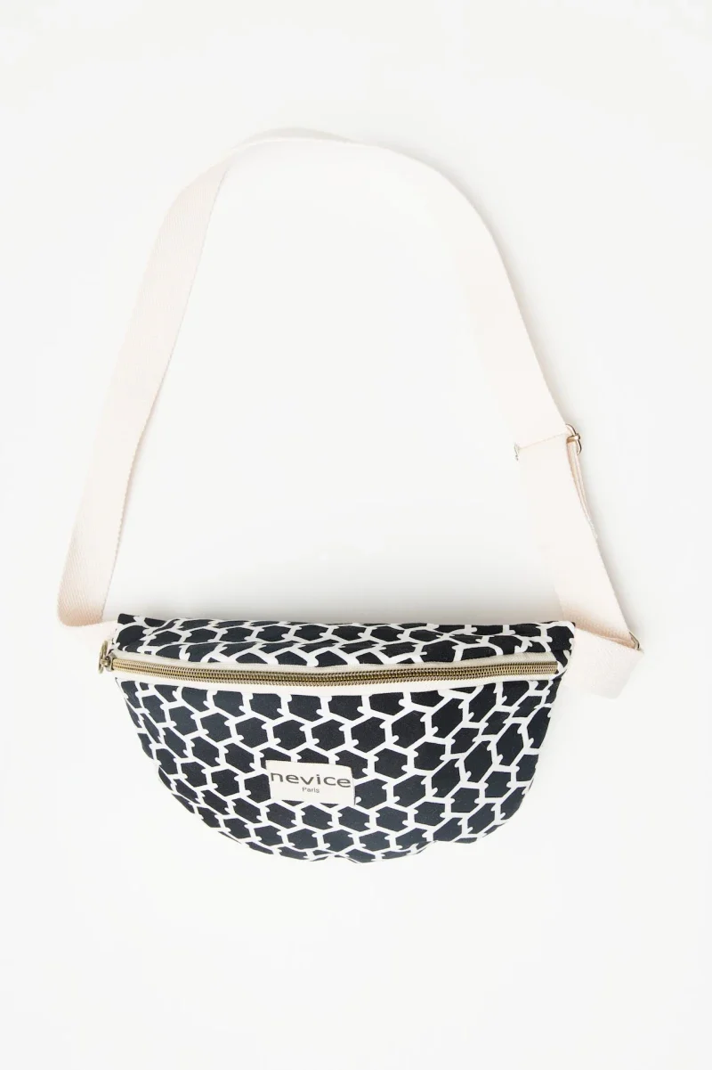 Sac banane noir et blanc en coton bio - Fanny