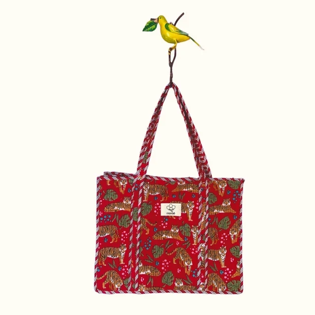 Grand tote bag matelassé "Red Pacha tiger"