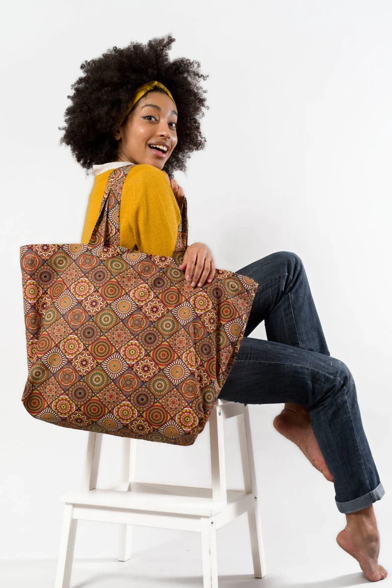 Sac réversible imprimé marron et orange en coton bio