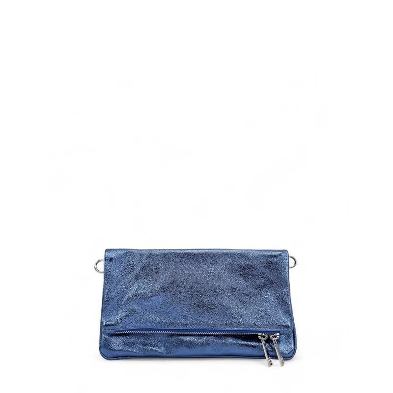Sac pochette en cuir irisé ROXANE Bleu denim irisé
