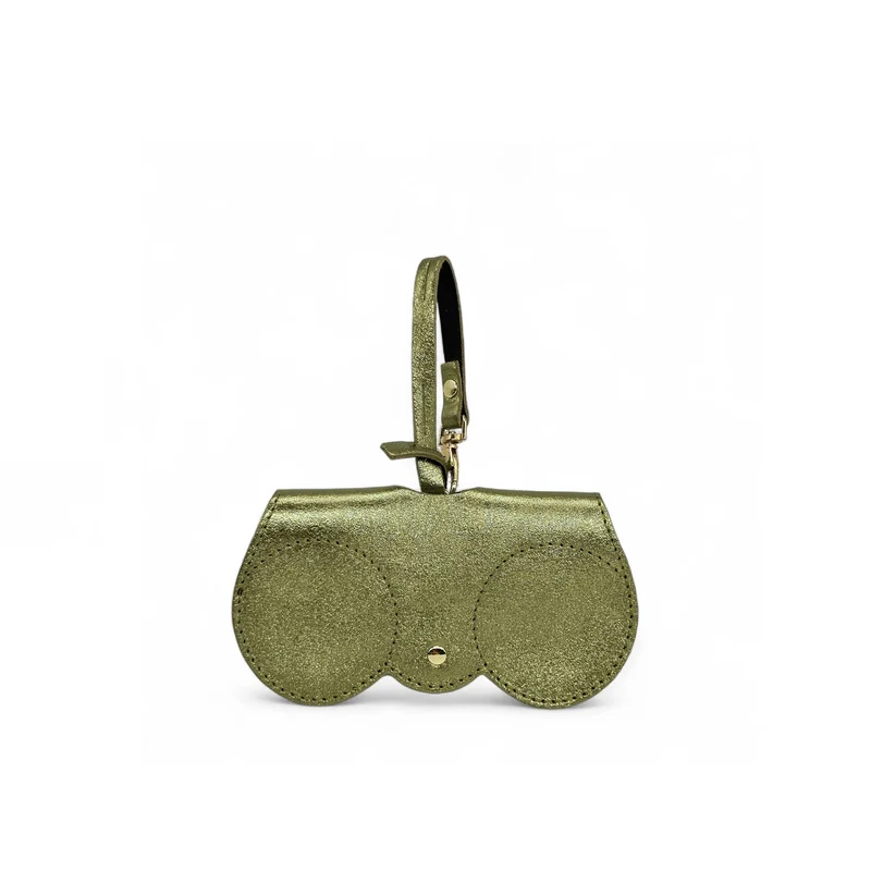 Etui à lunettes en cuir irisé PEANUT GLOW Vert kaki irisé