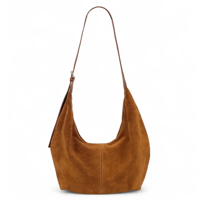 Besace demi-lune en daim HERMIONE Marron Camel foncé