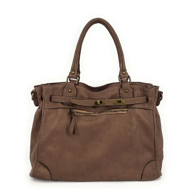 Sac cabas en cuir vintage MISS JEANNE Moka