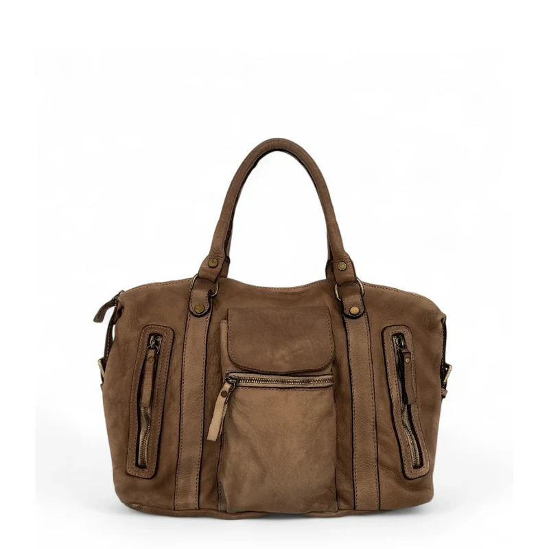Sac porté épaule en cuir vintage MISS MY Taupe foncé