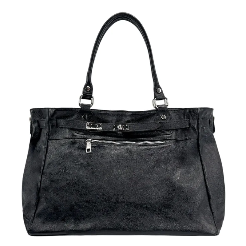 Sac cabas en cuir irisé JANET SILVER Noir