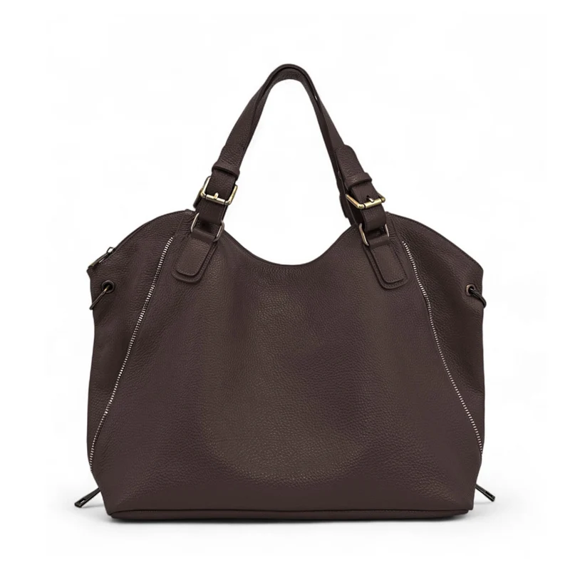 Sac porté épaule en cuir grainé CAMELIA Marron chocolat