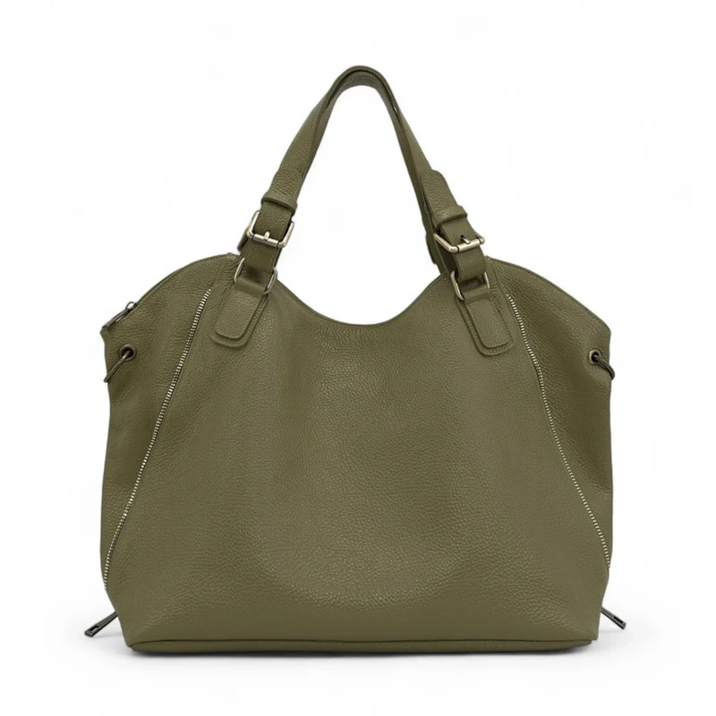 Sac porté épaule en cuir grainé CAMELIA Kaki