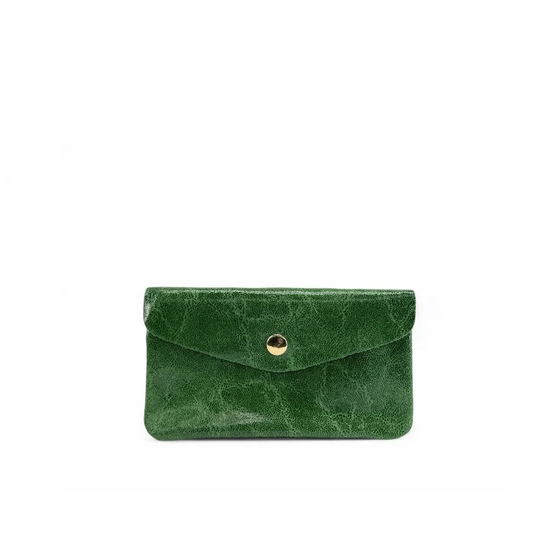 Pochette porte-monnaie en cuir brossé COMPO BROSSEE Vert anglais