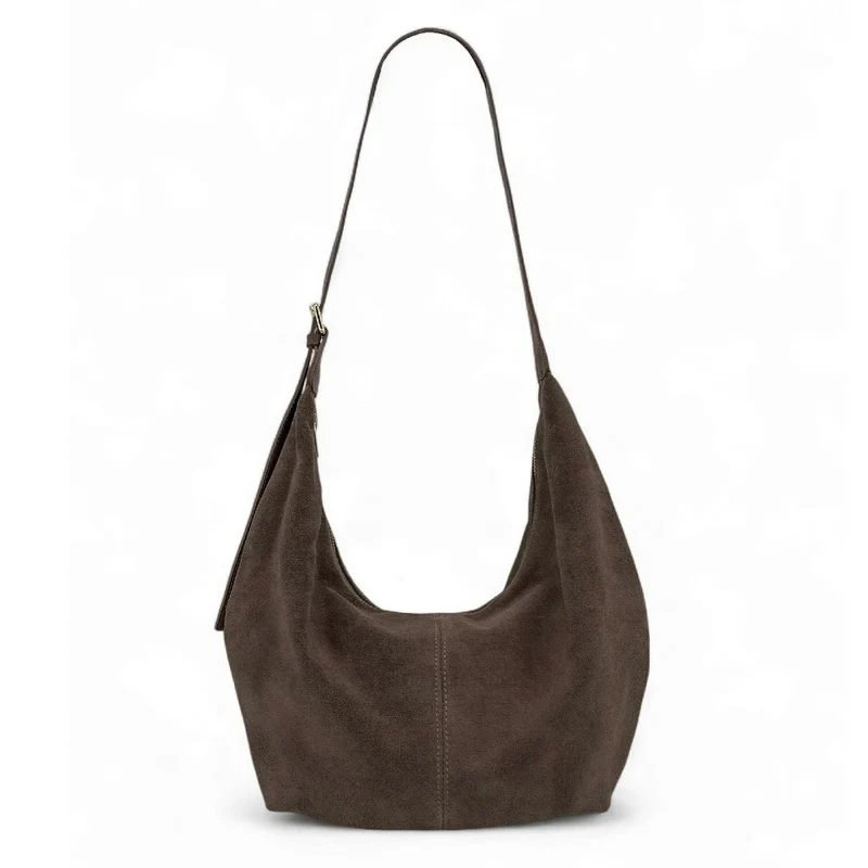 Besace demi-lune en daim HERMIONE Chocolat