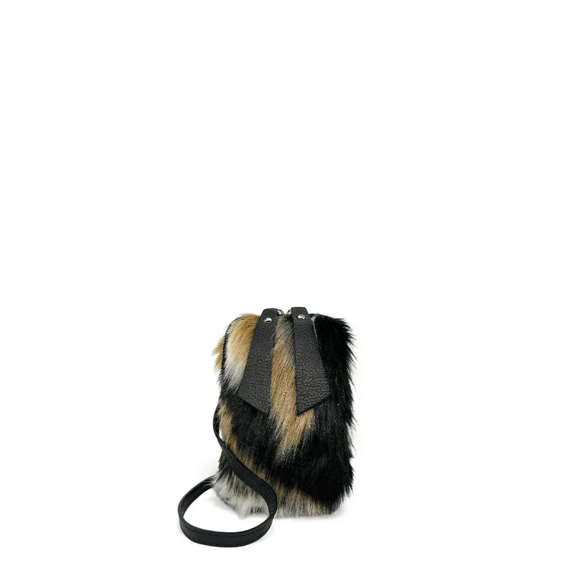 Sac pochette téléphone en cuir et poils synthétiques TABBY POCKET Tricolore