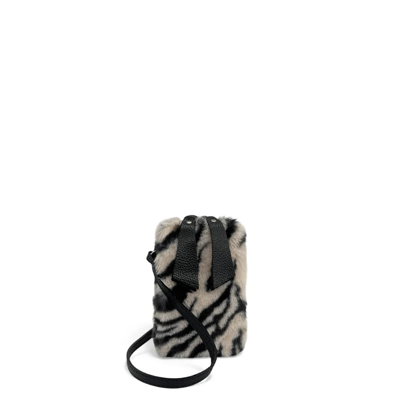 Sac pochette téléphone en cuir et poils synthétiques TABBY POCKET Zèbre