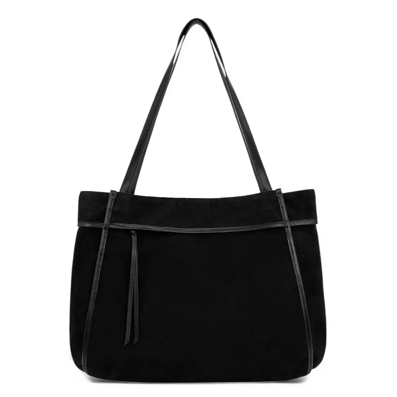 Grand sac cabas en daim et cuir lisse PURDAY Noir