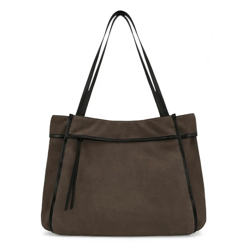 Grand sac cabas en daim et cuir lisse PURDAY Marron Chocolat