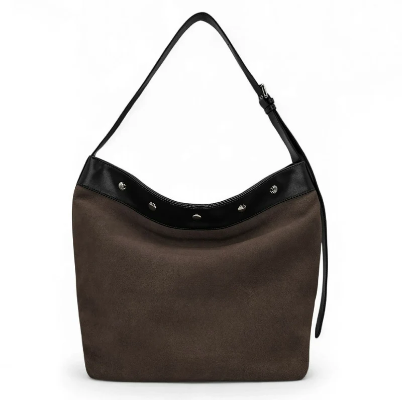 Grand sac cabas en daim et cuir lisse EMMA Marron Chocolat