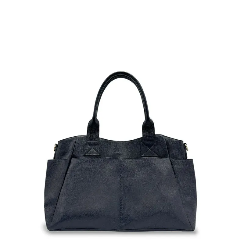 Sac cabas multipoches en cuir grainé MARCIE Bleu marine