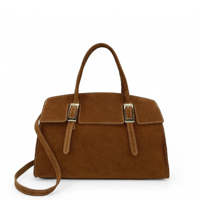 Sac mallette en daim WHAT'S UP Marron camel foncé