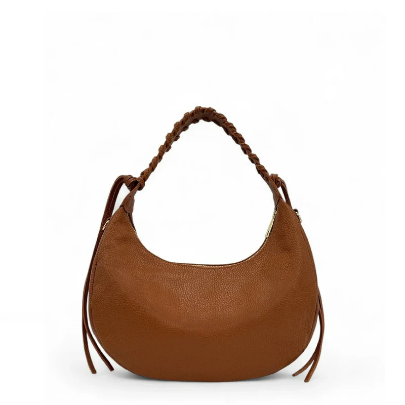 Sac demi-lune en cuir grainé NYX Camel foncé