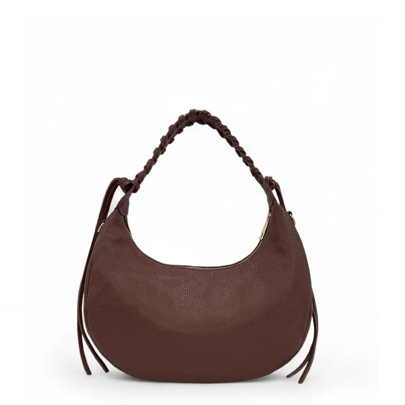 Sac demi-lune en cuir grainé NYX Marron Chocolat
