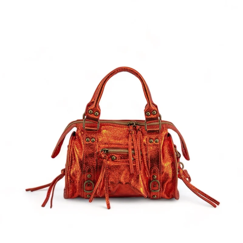 Mini-sac bowling en cuir irisé SANDSTORM MINI Mandarine