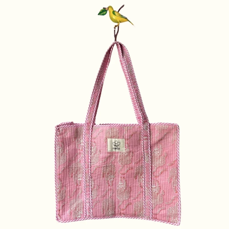 Grand tote bag à Zip "Pinky life of a tiger"