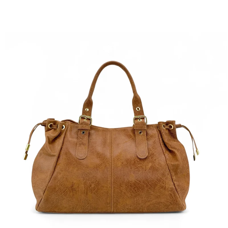 Sac bowling en cuir brossé PRINCESSE BROSSEE XL Marron camel