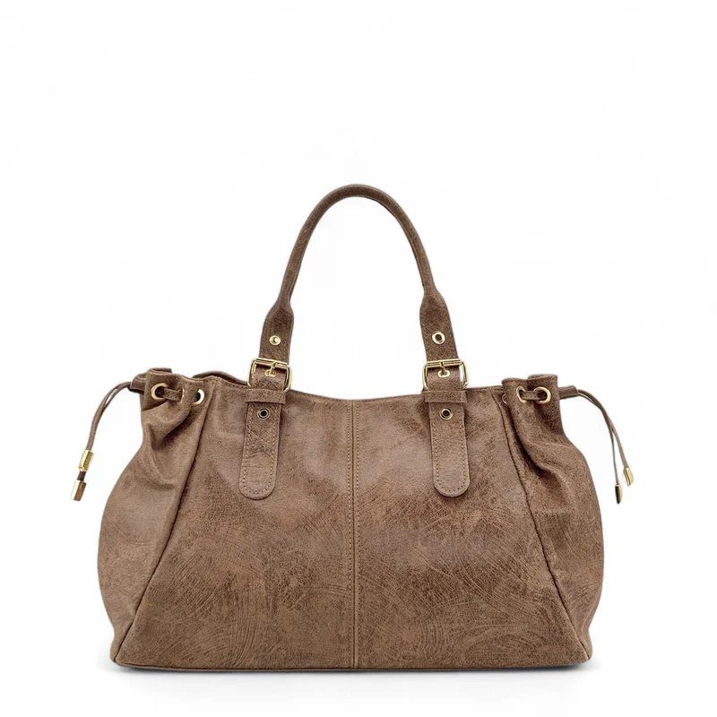 Sac bowling en cuir brossé PRINCESSE BROSSEE XL Taupe foncé