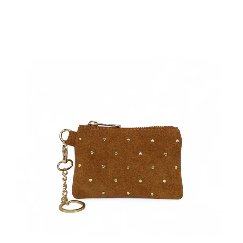 Porte-monnaie en daim TINY DOTS Marron camel foncé