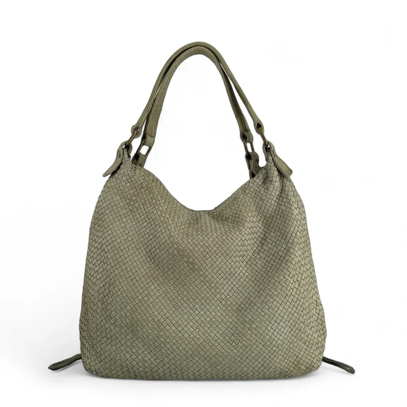 Sac à main en cuir vintage tressé BRISBANE Vert amande
