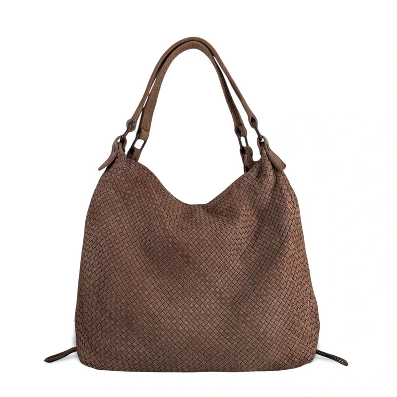 Sac à main en cuir vintage tressé BRISBANE Mocha mousse