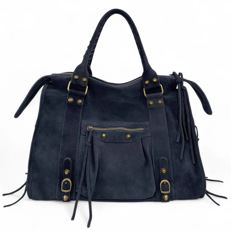 Grand sac à main en daim STORM SUEDE XL Bleu marine