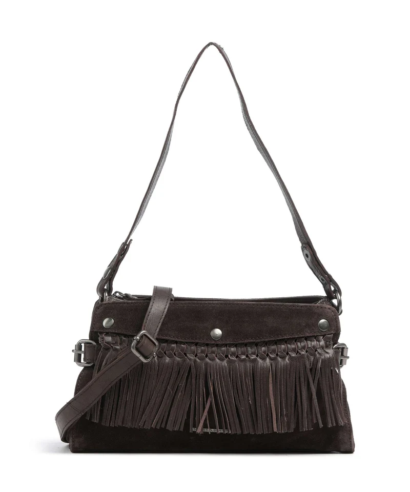 Spikes & Sparrow Suede Mix Madelon Sac porté épaule dark brown