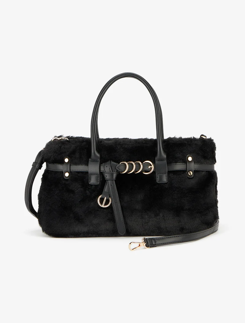 Sac besace Amy fausse fourrure - Noir