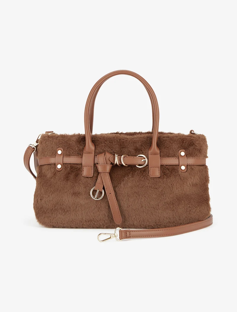 Sac besace Amy fausse fourrure - Camel