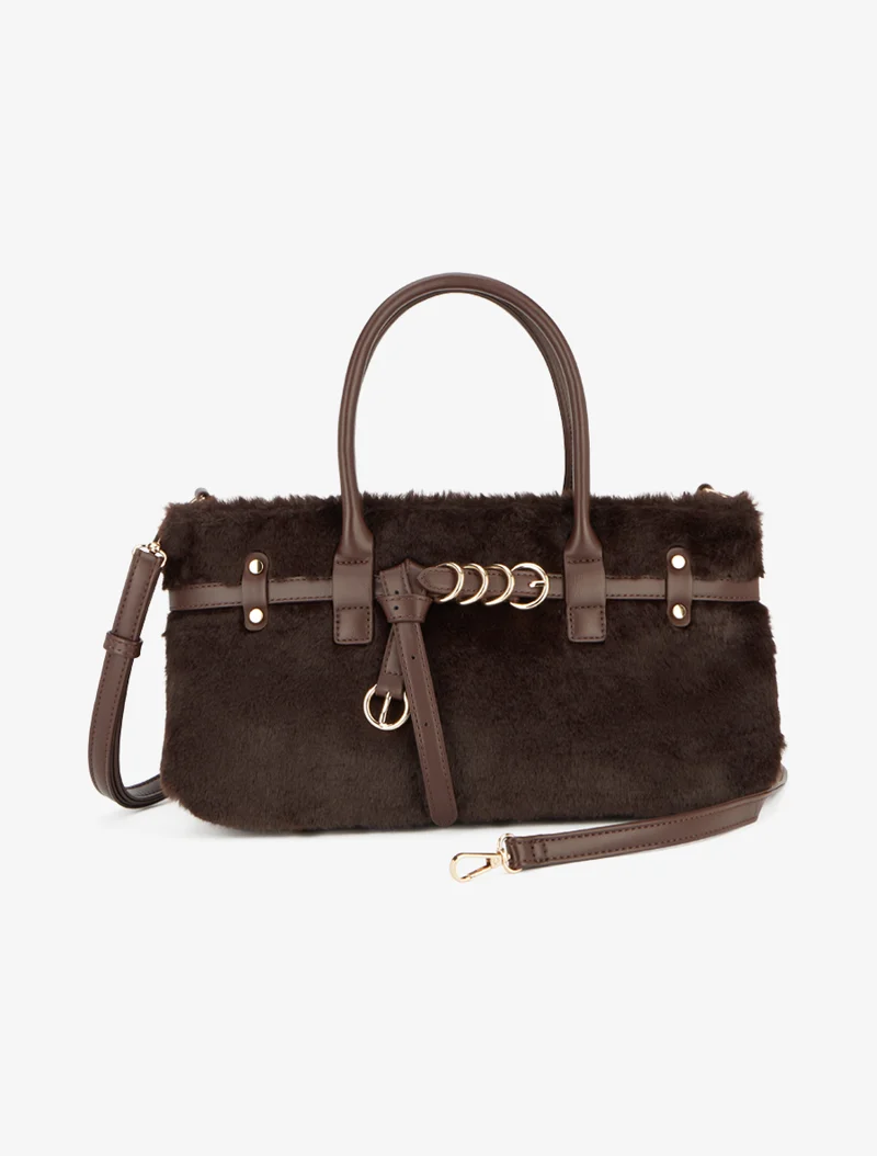 Sac besace Amy fausse fourrure - Marron