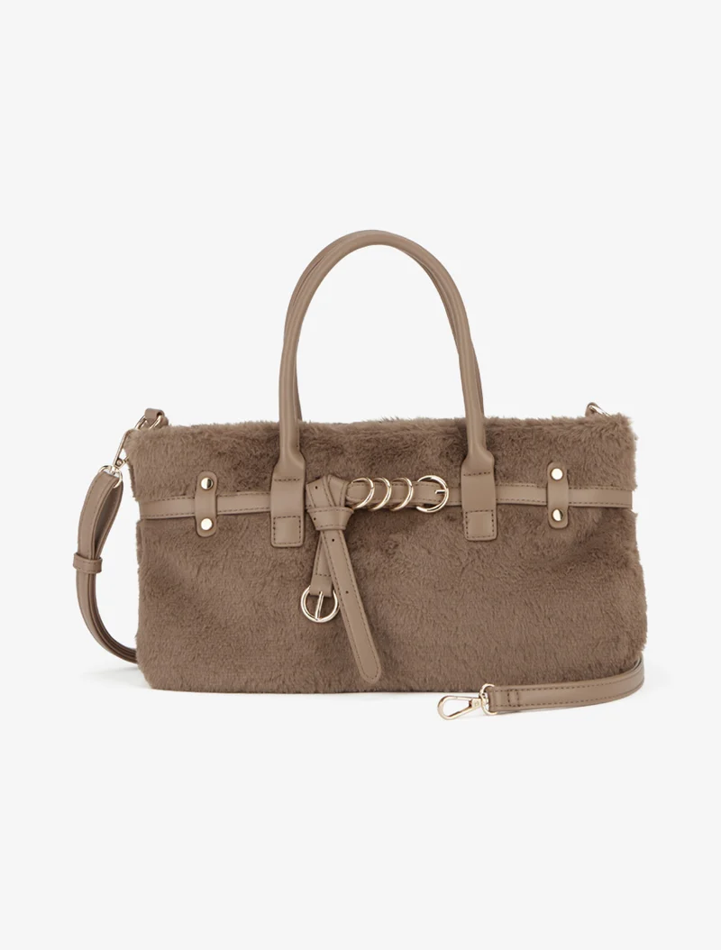 Sac besace Amy fausse fourrure - Taupe