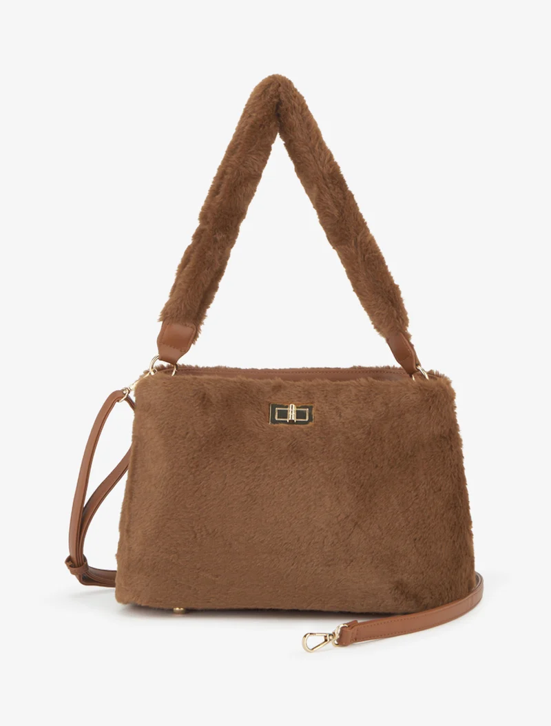 Sac à main fausse fourrure - Camel
