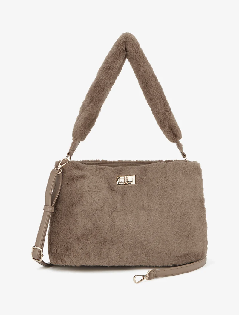 Sac à main fausse fourrure - Taupe