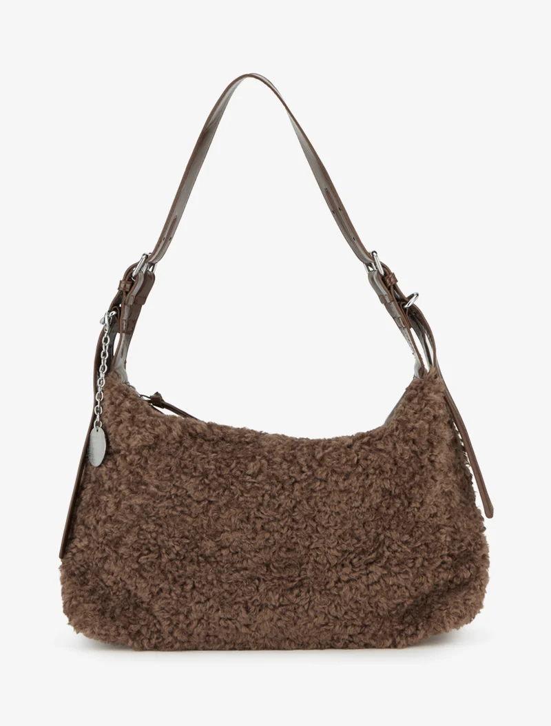 Sac à main effet laine bouclée - Taupe