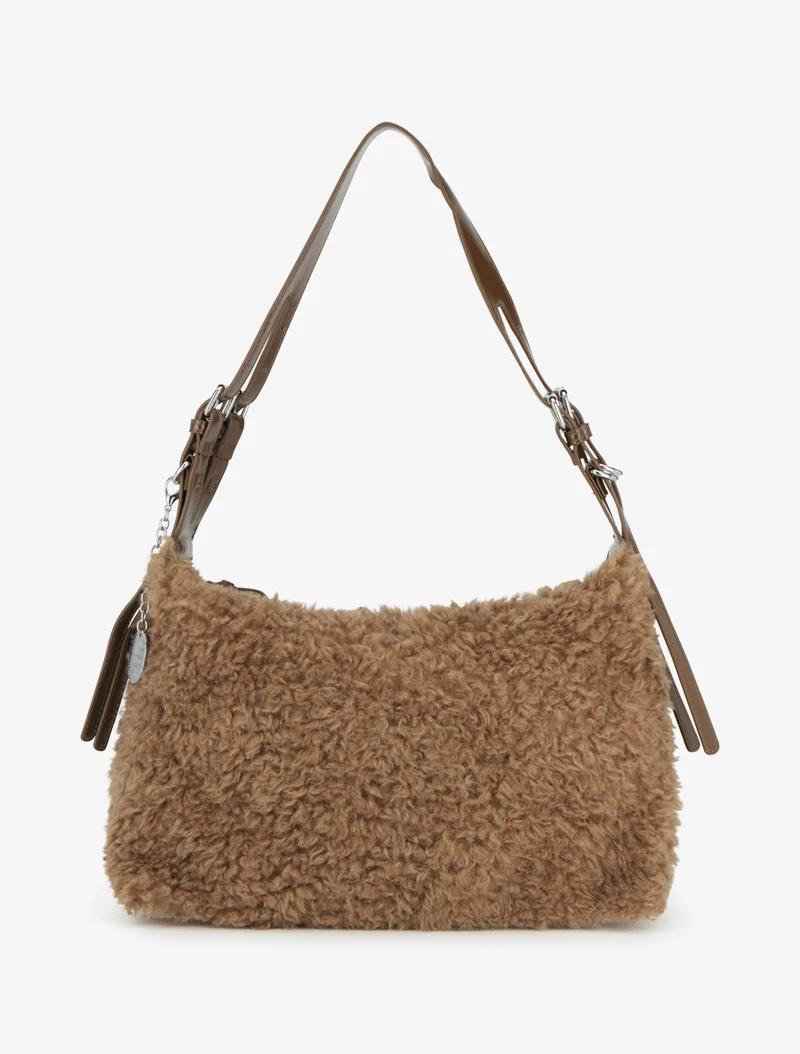 Sac à main fausse fourrure boulclée - Camel