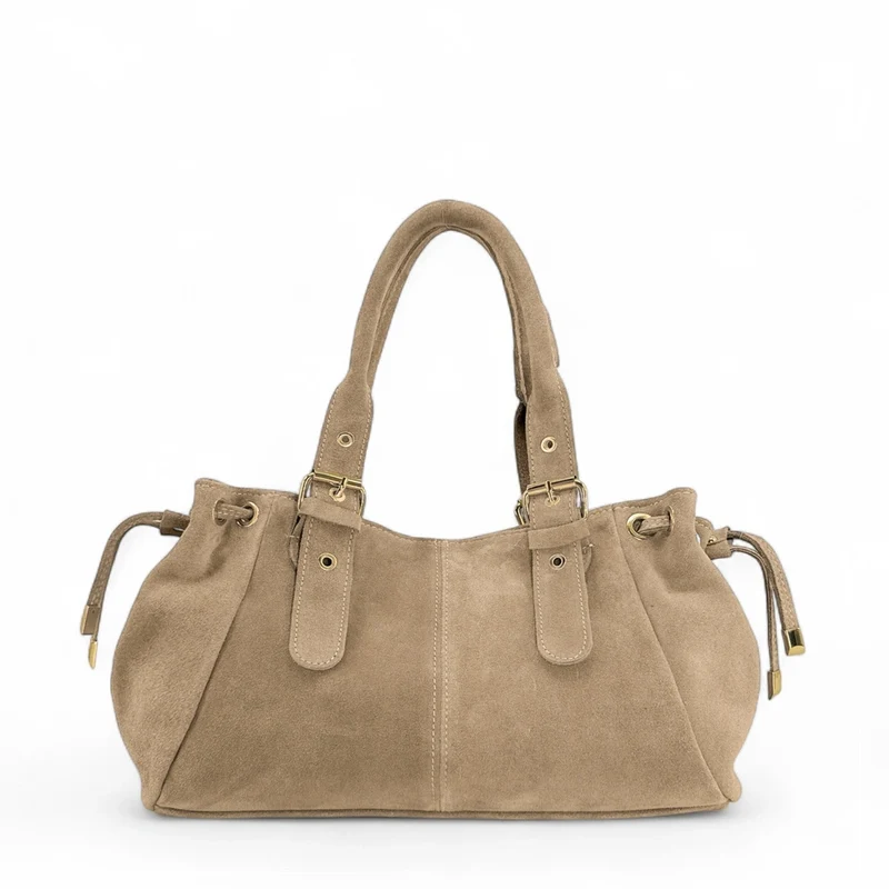 Sac bowling en daim PRINCESSE SUEDE Taupe clair