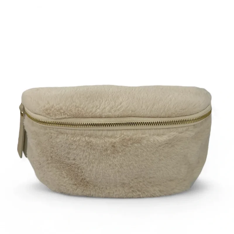Sac banane en cuir et fausse fourrure LOU KITTY Beige crème