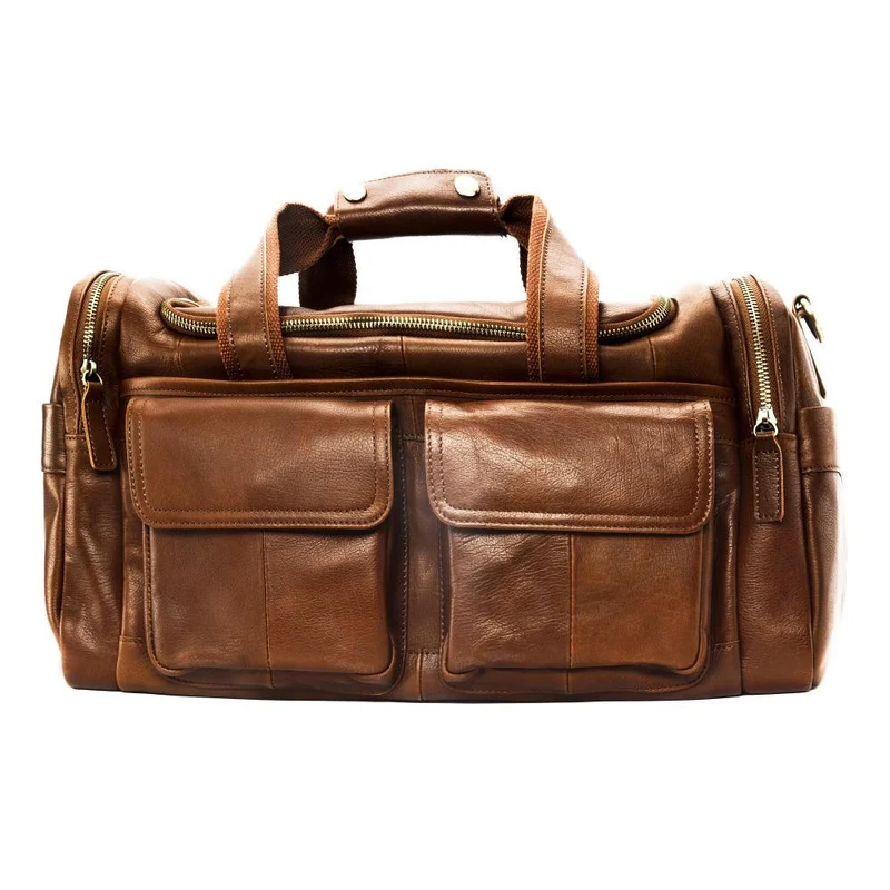 Sac de voyage en cuir lisse ACCRA Camel foncé