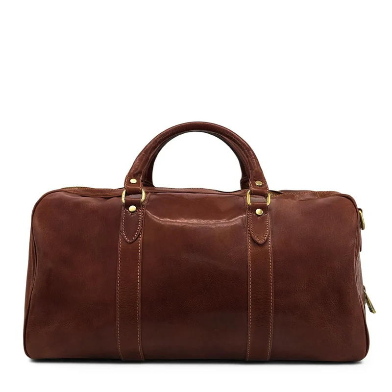 Sac de voyage en cuir lisse KALAHARI Marron châtaigne