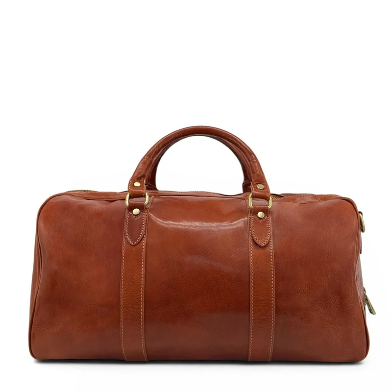 Sac de voyage en cuir lisse KALAHARI Marron cognac