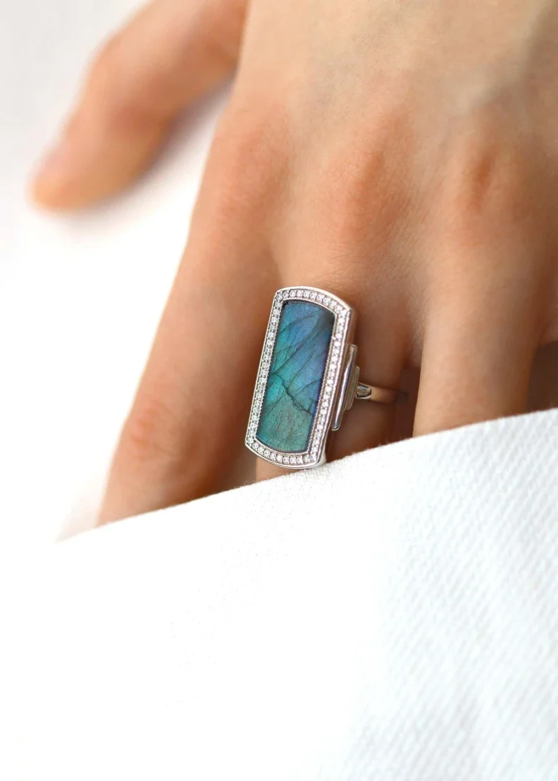 Bague Art Déco Argent et Labradorite "Florentine"