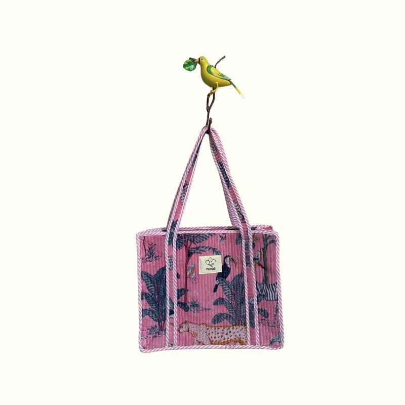 Petit tote bag à fermeture velours rose "Safari"