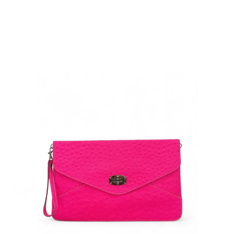 Pochette XL en cuir néon façon autruche IBIZA ROCKS Rose fuchsia