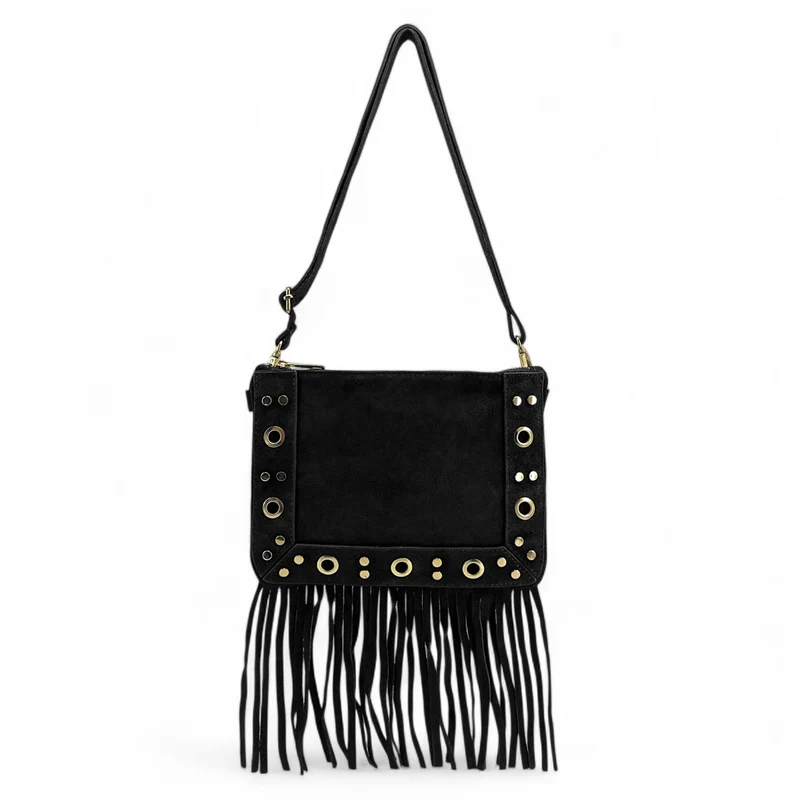 Sac besace en croûte de cuir YEPA Noir