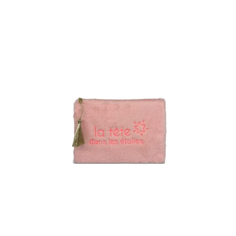 Trousse pochette en fausse fourrure FLUFFY STAR Rose pâle